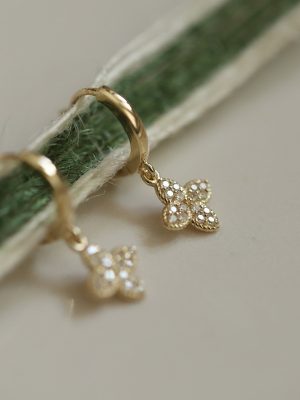925 Silver Plated 18K Gold Micro Diamond Four-leaf Clover Earrings Cross Flower Flower Exquisite Small Elegant Earrings Women