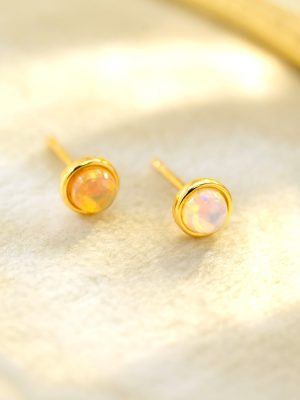 New S925 Sterling Silver Inlaid Natural Opal Stone Earrings Women's Korean-style Simple Light Luxury Elegant All-match Earrings