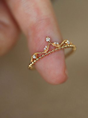 [Budapest] S925 Sterling Silver Plated 18K Gold Zircon Ring Female Japanese Princess Palace Style Light Luxury Crown HME