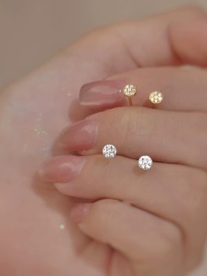 S925 Sterling Silver Plated 14K Gold Mini Flower Disc Full Diamond Earrings Design Light Luxury All-match Earrings Women's Diamond Ouni Na