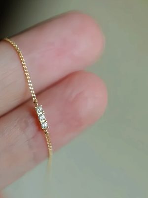 S925 Sterling Silver Plated 14K Gold One Character Three Diamond Bracelet Women's Japanese-style Cautionary Extremely Fine All-match Design Bracelet