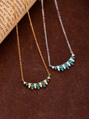 S925 all-body sterling silver flash inlaid white zirconium green zirconium pendant necklace women's light luxury high-grade retro clavicle chain