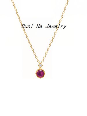 S925 Sterling Silver Plated 14K Gold Rose Ruby Necklace Women's Gentle Exquisite Minimalist Light Luxury Japanese Clavicle Chain Ouni Na