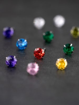 S925 sterling silver twelve birthstone color flash diamond four-claw earring simple high-end fashion all-match earring ear hole