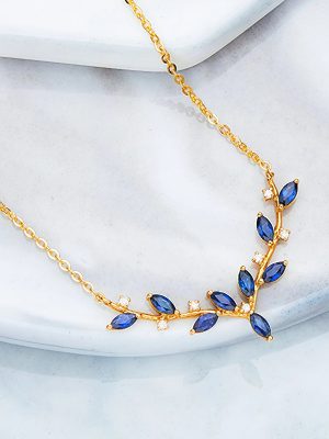 S925 Sterling Silver Plated 18K Gold Sea Blue Deer Has You Necklace Single Pendant Special Design Light Luxury Clavicle Chain