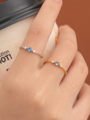 S925 full body sterling silver blue zircon ring Japanese style light luxury high design red book closed finger ring