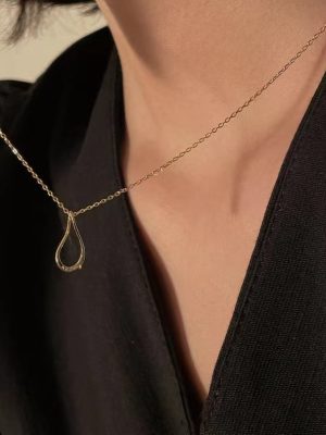 S925 Sterling Silver Plated 14K Gold Hollow Drop Necklace Women's Design All-match Pendant Removable Clavicle Chain Ouni Na