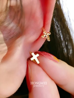 S925 Sterling Silver Plated 18K Gold Car Flower Glossy Cross Ear Ring Design Simple Fashion All-match Earrings