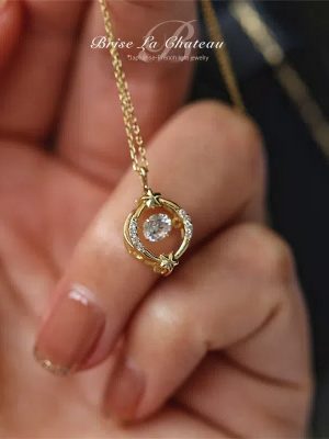 S925 Sterling Silver Plated 14K Gold Smart Heart Hollow Necklace Women Diamond Design Fashion Light Luxury Collarbone Chain