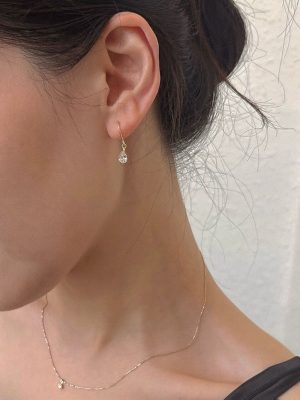 S925 Sterling Silver Plated 14K Gold Drops Classic Single Diamond Earrings Women's Fashion All-match Design High Ear Hook