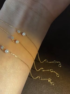 Twin S925 Sterling Silver 18K Gold Plated Bracelet Bead Pearl Zircon Female Commuter Simple HME