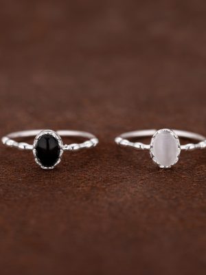 S925 Sterling Silver Oval Black Onyx Opal Ring for Women Ins Simple Cool Fashion All-match Ring