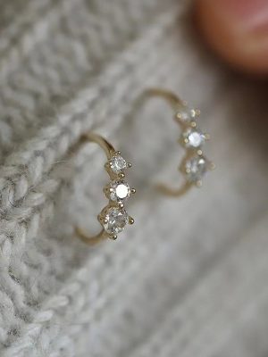 S925 Sterling Silver Gold Plated Earrings Women's Gradient Three Zircon Exquisite Imitation Earrings Micro Earrings Elegant All-match Earrings Ouni Na