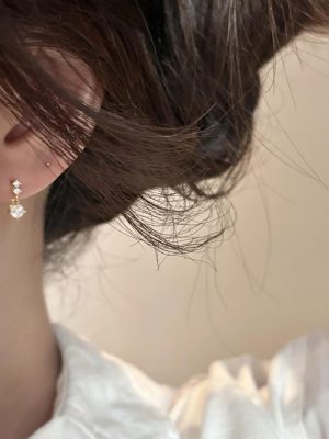 925 Sterling Silver Plated 18K Gold Full Diamond Earrings Design Edition Advanced Mini Diamond Elegant Earrings for Women