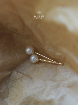 S925 Sterling Silver Plated 14K Gold Warm Japanese Classic Pearl mni Pearl Elegant Elegant Earrings HME