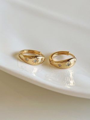 Three-body ~ S925 Sterling Silver Plated 18K Gold Three Sun French Exquisite Women's Ear Buckle Ear Stud Elegant Earrings Light Luxury HME