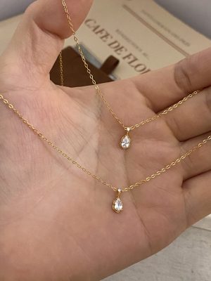 S925 Sterling Silver Plated 18K Gold Water Drop Zircon Pendant Necklace Ins Design Light Luxury Simple Clavicle Chain
