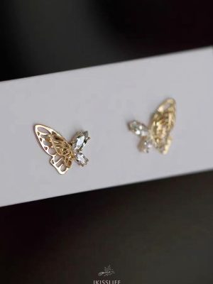 S925 Sterling Silver Plated 14K Gold Butterfly Earrings Women's Design Diamond Hollow Fashion All-match Earrings Women