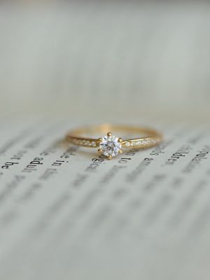 Classic Six-claw Diamond Ring S925 Silver Plated 14K Gold Ring Zircon Wedding Ring Stacked to Wear Light Luxury All-match Gift HME