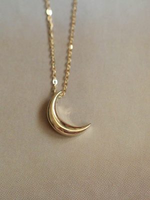 High-grade exquisite smooth small moon necklace S925 sterling silver plated 18K gold elegant temperament all-match clavicle chain hanging