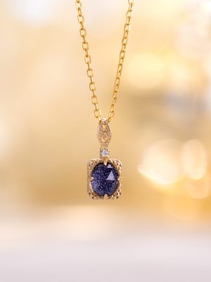 S925 sterling silver blue sand gold stone necklace pendant women's light luxury fashion all-match DIY accessories design high-end