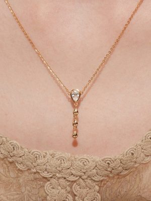 "White Dew" S925 Sterling Silver Plated 18K Gold Y Word Water Drop Necklace Light Luxury High-grade All-match Elegant Clavicle Chain Female HME