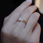 Cold Style S925 Sterling Silver Plated 14K Gold Pearl Ring Women's Geometric Hollow Open Ring Women's Silver Ouni Na