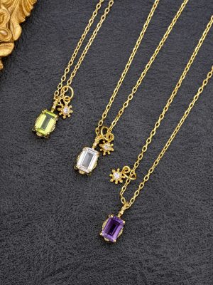 Japanese Style Light Luxury S925 Sterling Silver Peridot Amethyst White Crystal Snowflake Necklace European Style Ins All-match Clavicle Chain
