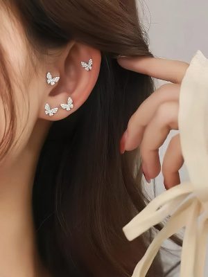 S925 Sterling Silver Plated 14K Gold Full Diamond Super Exquisite Butterfly Ear Nail Women's Light Luxury Design Advanced Earrings