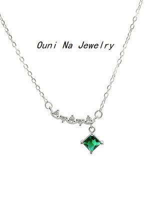 S925 Sterling Silver Plated 14K Gold Emerald Necklace Women's Advanced Design Simple Commuting All-match Clavicle Chain Ouni Na