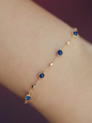 Midsummer | S925 Silver Plated 14K Gold Blue Stone Fine Bracelet Women's Light Luxury Japanese Design Gift HME