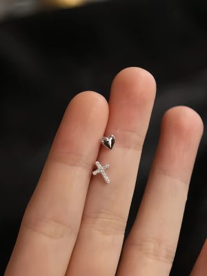 S925 Sterling Silver Plated 14K Gold Asymmetric Love Cross Earrings for Women Design Fashion All-match Earrings for Men