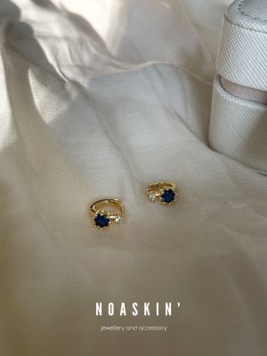 Capri Blue ~ S925 Sterling Silver Plated 18K Gold Small Exquisite Light Luxury Advanced Simple Joker Ear Ring Ear Buckle HME