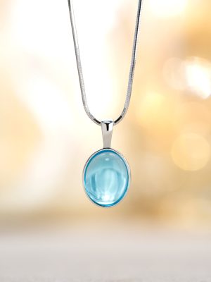 S925 Sterling Silver Aquamarus Moonstone Pendant Necklace Women's Summer Ins All-match Light Luxury High-grade Clavicle Chain