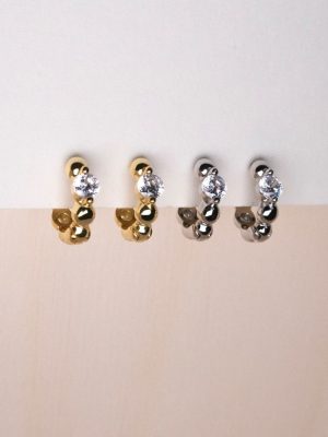 Round Bead Super Flash Single Diamond Simple Ear Bone Ring Women's Body 925 Sterling Silver Mini Earrings High-grade Ins Style