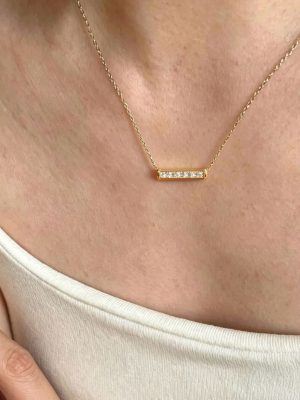 Simple one-character horizontal row diamond necklace women's S925 sterling silver plated 18K gold exquisite commuter all-match clavicle chain ins style