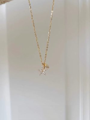 S925 Sterling Silver Plated 14K Gold Zircon Flower Necklace Women's Design Light Luxury Exquisite Clavicle Chain All-Match with Ouni Na