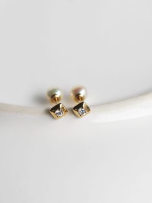 S925 Sterling Silver Plated 18k Gold Diamond Square Diamond Earrings Pearl Design Light Luxury Elegant Earrings Earrings HME