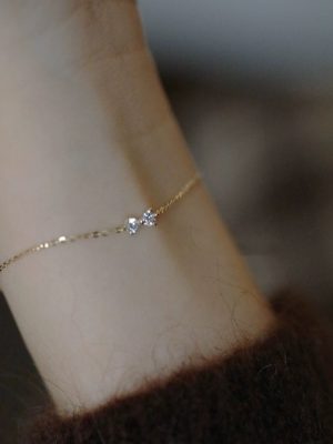Japanese S925 Sterling Silver Plated 14K Gold Bow Diamond Bracelet Women's Design Simple Shiny Extremely Fine Bracelet Ouni Na