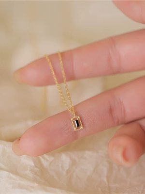 S925 Sterling Silver Plated 14K Gold Black Onyx Stacked Necklace Women's All-match Japanese Style Light Luxury Pendant Clavicle Chain Ouni Na