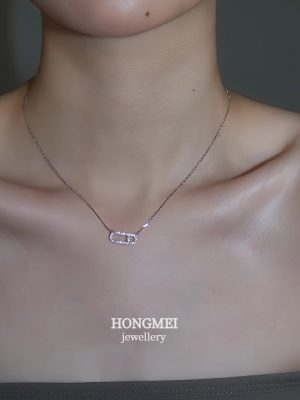 S925 Sterling Silver Plated 14K Gold Full Diamond Pclip Design Necklace Women's Light Luxury High-end Fashion All-match Clavicle Chain