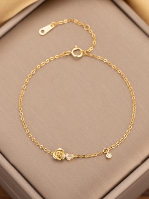 S925 Sterling Silver Rose Love Bracelet Female Zircon Flower French Romantic Simple Exquisite All-match Bracelet