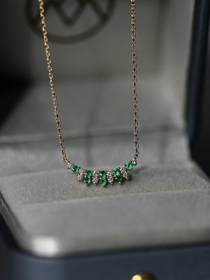 Green Pomelo ~ S925 Sterling Silver Plated 18k Gold Emerald Zircon Pendant Women's Clavicle Short Necklace High-grade Retro HME