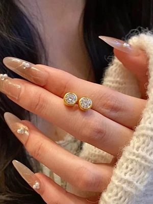 Super Flash ~ Bubble Diamond Earrings Women's S925 Sterling Silver Plated 18K Gold Single Diamond Classic Earrings Light Luxury Advanced Daily