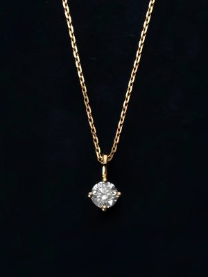 S925 Sterling Silver Plated 14K Gold Classic Four-claw Single Diamond Necklace Women's Simple Small and Exquisite All-match Pendant Clavicle Chain