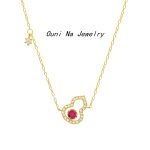 S925 Silver Plated 14K Gold Rose Red Gourd Necklace Women's Light Luxury High-grade Diamond Clavicle Chain Ouni Na