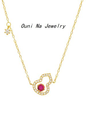 S925 Silver Plated 14K Gold Rose Red Gourd Necklace Women's Light Luxury High-grade Diamond Clavicle Chain Ouni Na