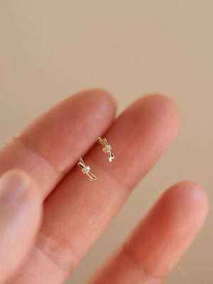 S925 Sterling Silver Plated 14k Gold Earrings Cross Double Diamond Minimalist X-Bow Earrings Female Ouni Na