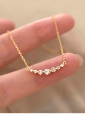 S925 Silver Plated 18K Gold Raib Diamond Smile Necklace Korean Ins Simple All-match Exquisite Clavicle Chain Sweet and Fresh