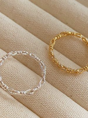 Chain S925 Sterling Silver Plated 18K Gold Knotted Braided Chain Ring Women Ins Design Open Ring